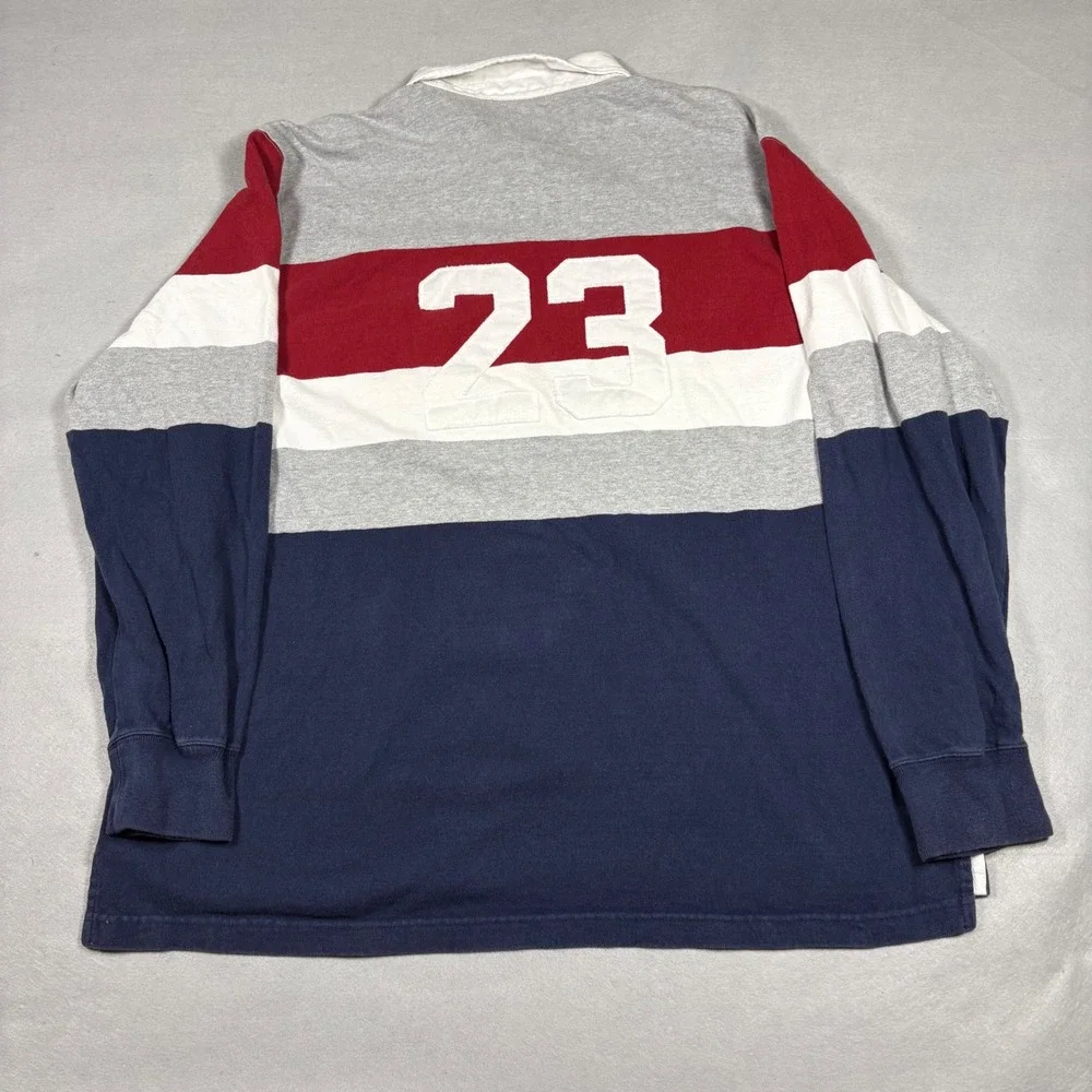 American Eagle Vintage Rugby Shirt Mens XL Long Sleeve Colorblock Stripe 23 Red
